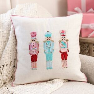 Mary Square Festive Nutcracker Embroidered Pillow